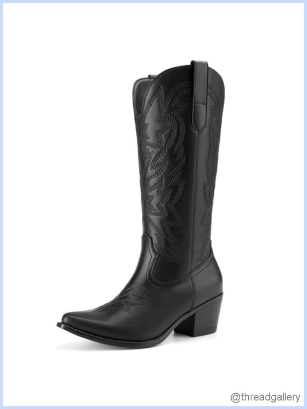 Women's Mid Calf Western Cowboy Boots Faux Leather Square Toe Low Heel